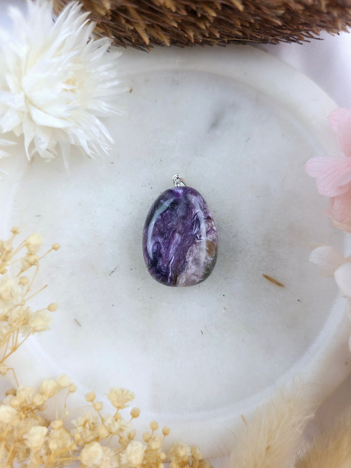 Charoite Tumbled Silver Pendant