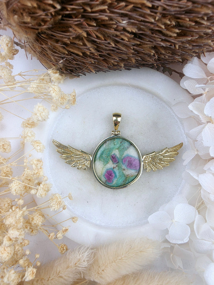 Ruby Fucshite Anahata Brass Pendant