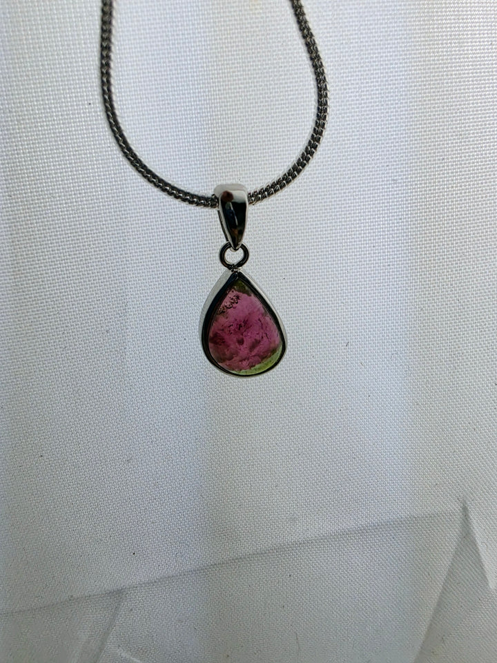 Watermelon Tourmaline Silver Pendant