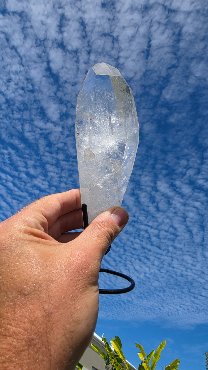 Lemurian Seed with Black Chlorite Phantom Quartz with Metal Stand