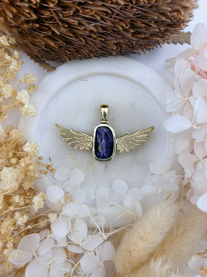 Charoite Anahata Brass Pendant