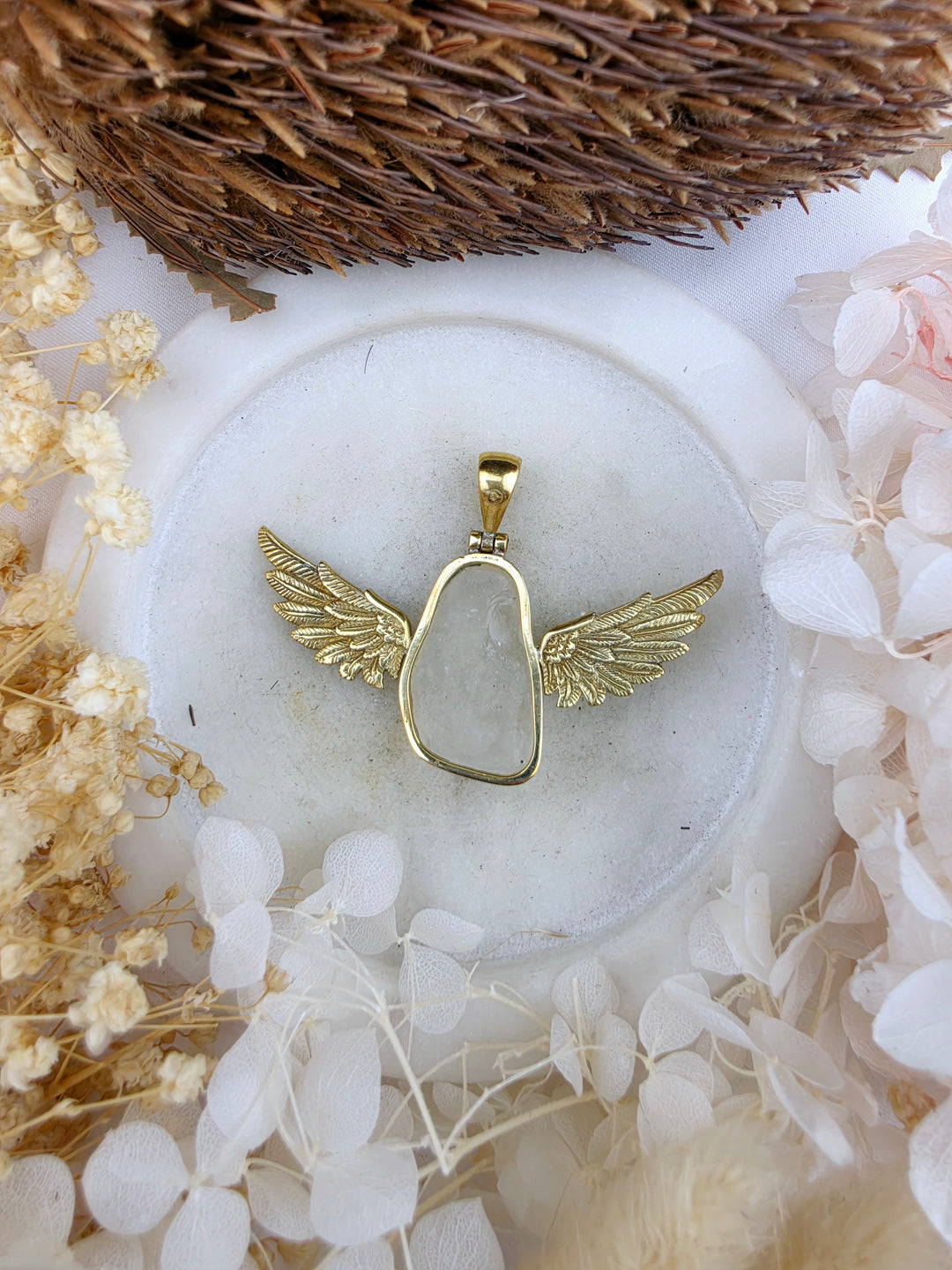 Libyan Desert Glass Anahata Brass Pendant