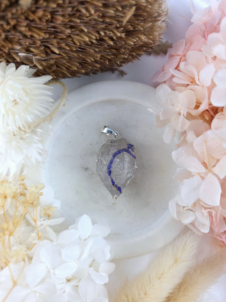 Clear Quartz with Enhydro Bubble Double Terminator Silver Pendant