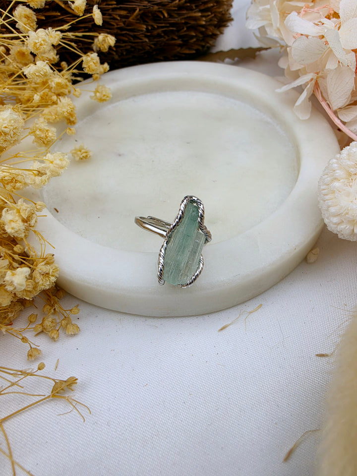 Aquamarine Natural Silver Ring (Adjustable)