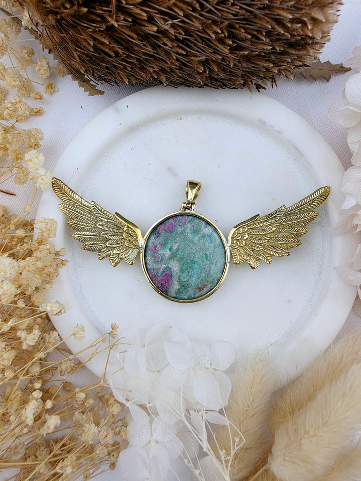 Ruby Fucshite Anahata Brass Pendant