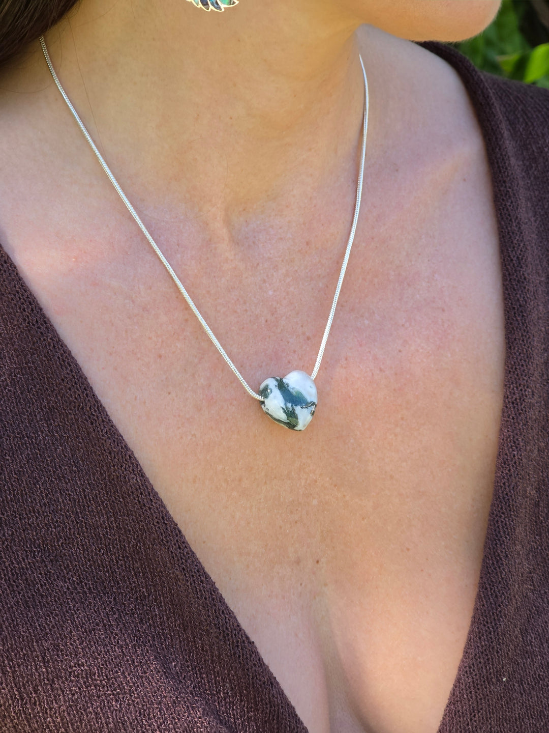 Moss Agate Heart Pendant - New Growth
