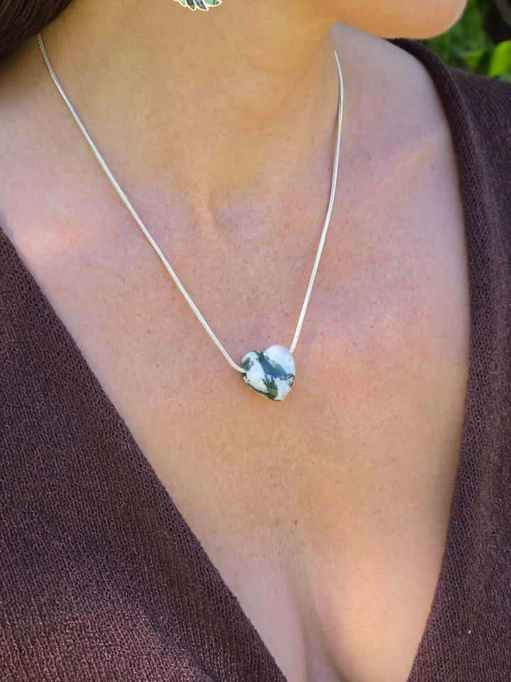Moss Agate Heart Pendant - New Growth