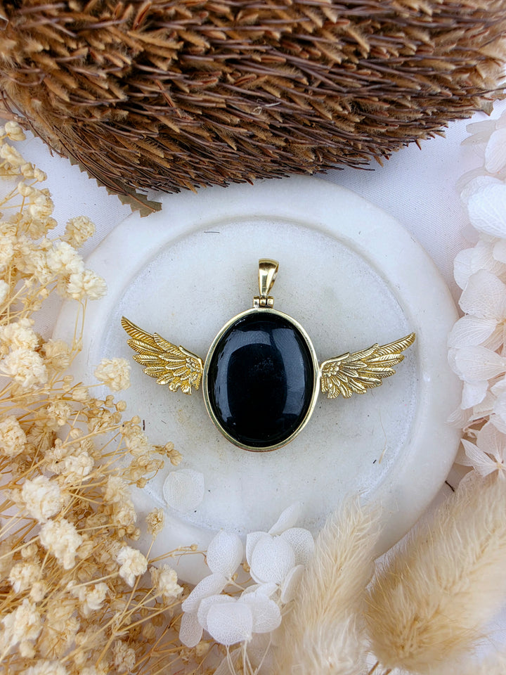 Black Obsidian Anahata Brass Pendant