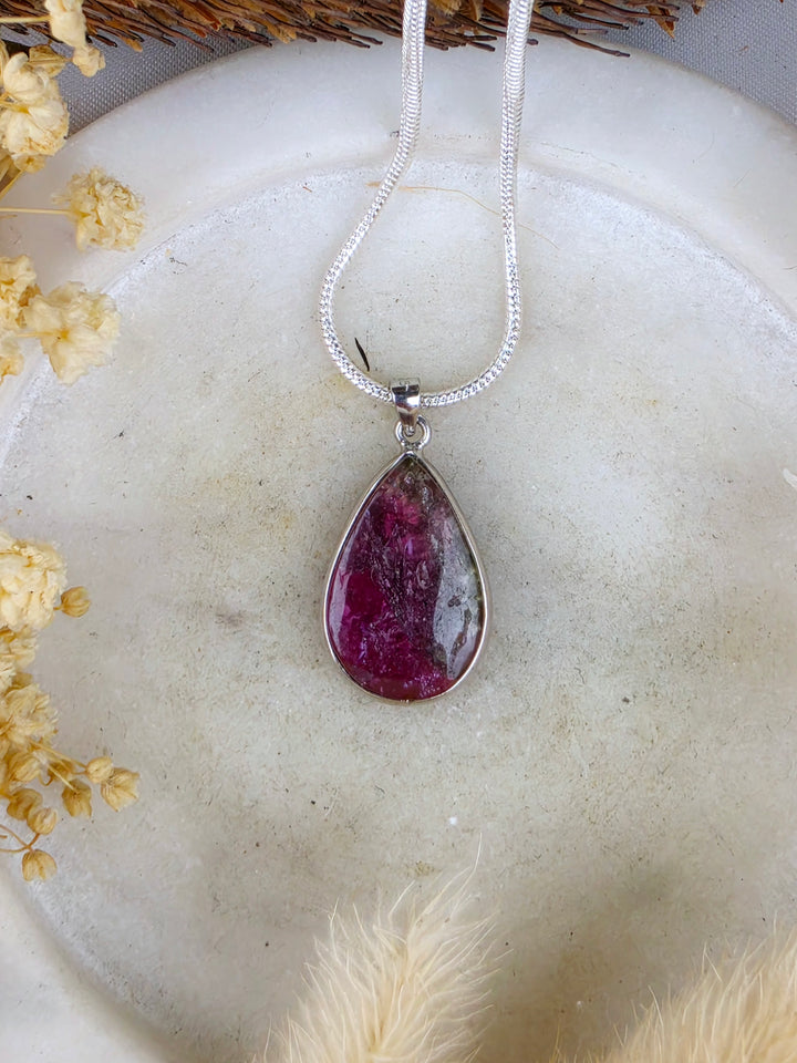 Watermelon Tourmaline Silver Pendant