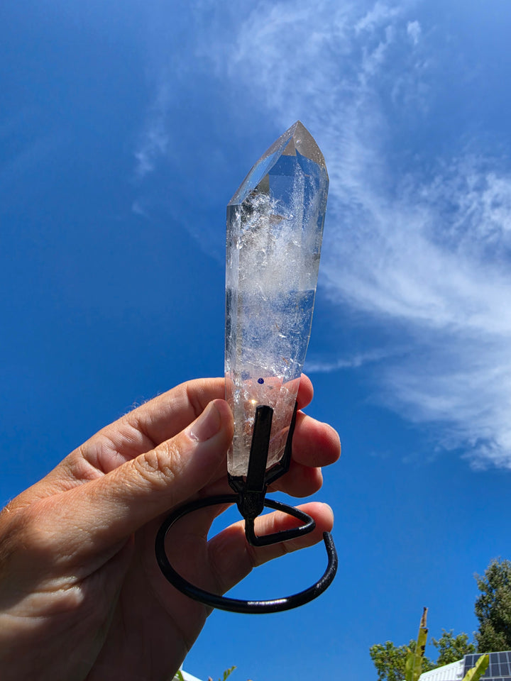 Lemurian Seed Laser Quartz with Metal Stand - Ancient Wisdom