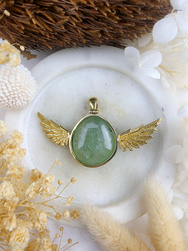 Prehnite Anahata Brass Pendant