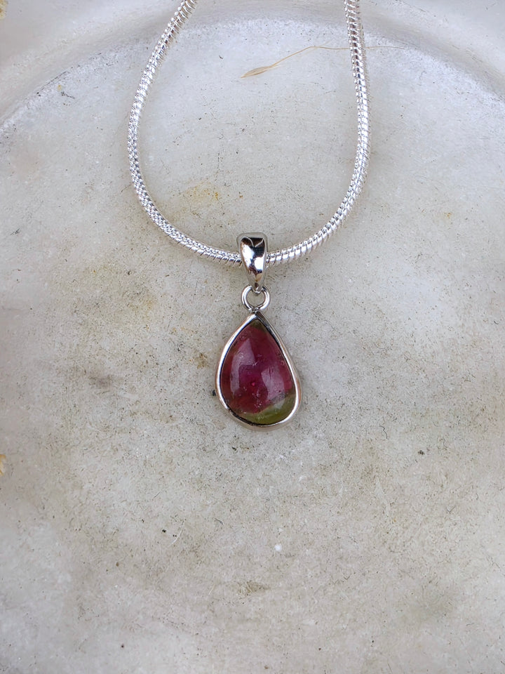 Watermelon Tourmaline Silver Pendant