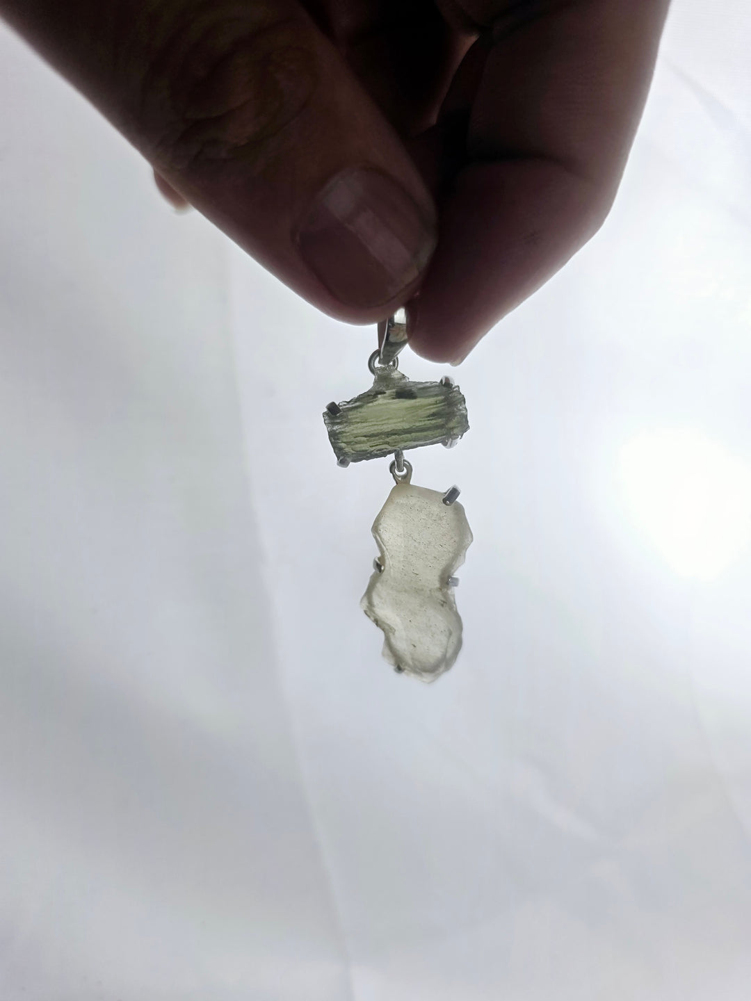 Moldavite & Libyan Desert Glass Silver Pendant