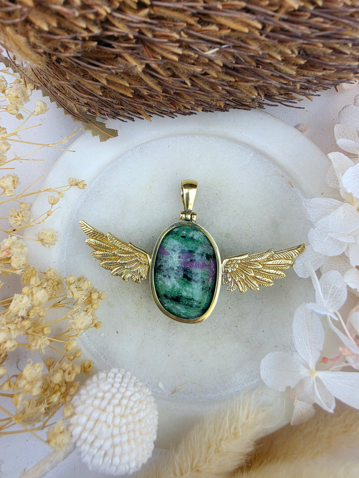 Ruby Zoisite Anahata Brass Pendant