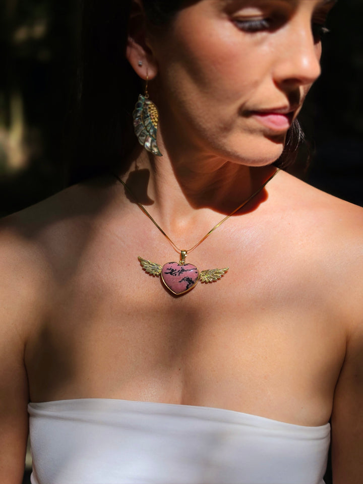 Rhodonite Heart Anahata Brass Pendant