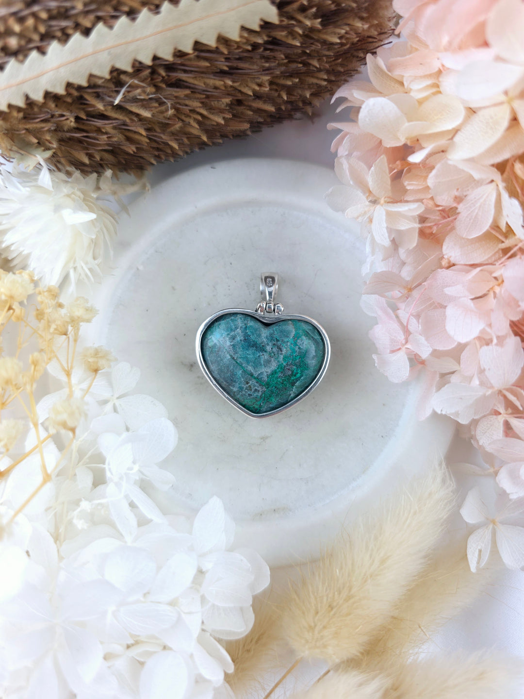 Chrysocolla Heart Silver Pendant
