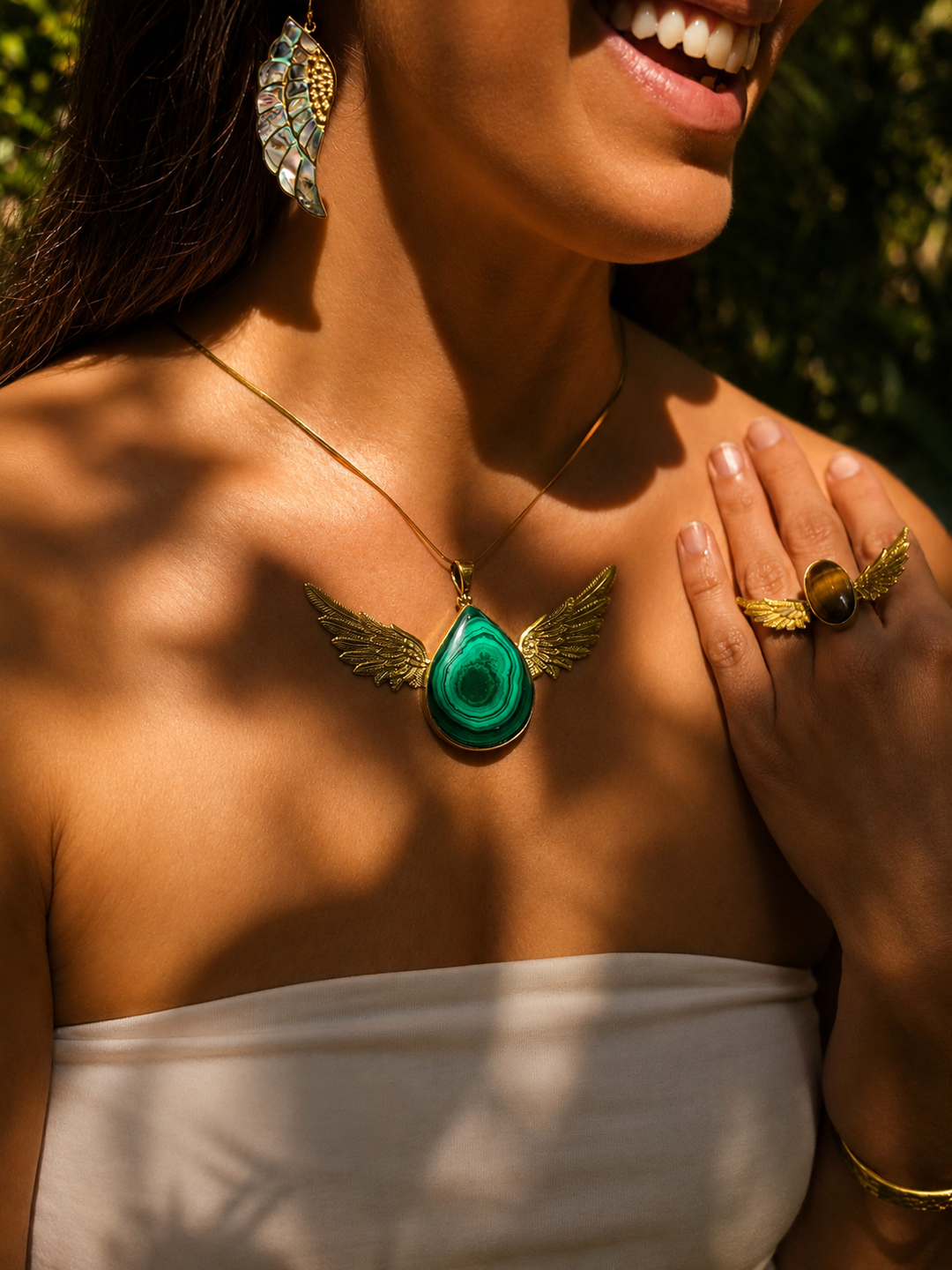 Malachite Anahata Brass Pendant