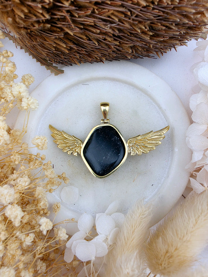 Black Obsidian Anahata Brass Pendant