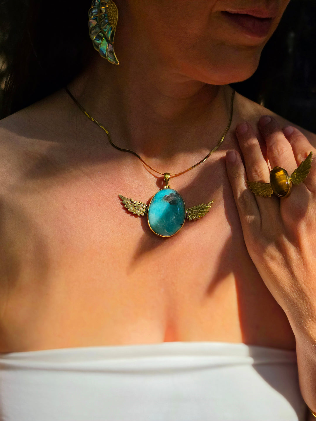 Amazonite Anahata Brass Pendant