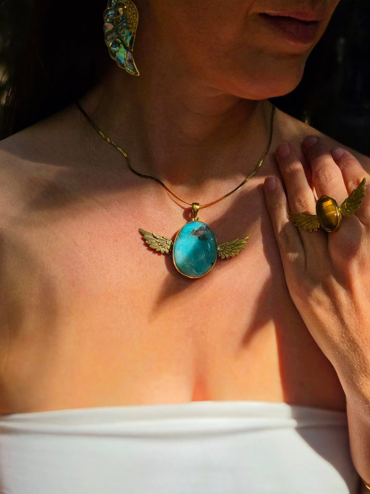 Amazonite Anahata Brass Pendant