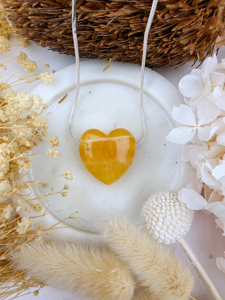 Orange Calcite Heart Pendant — Light Me Up