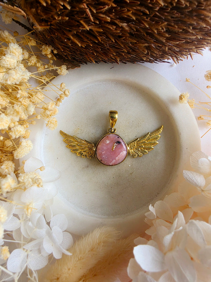 Pink Opal Anahata Brass Pendant