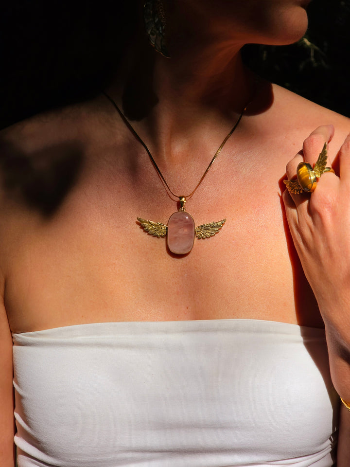 Rose Quartz Anahata Brass Pendant