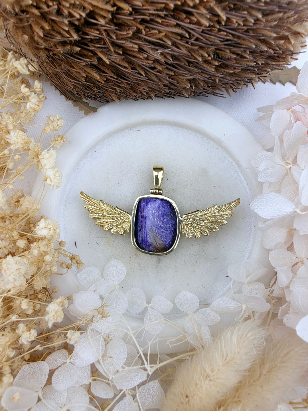 Charoite Anahata Brass Pendant