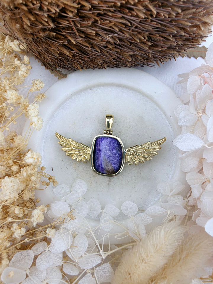 Charoite Anahata Brass Pendant