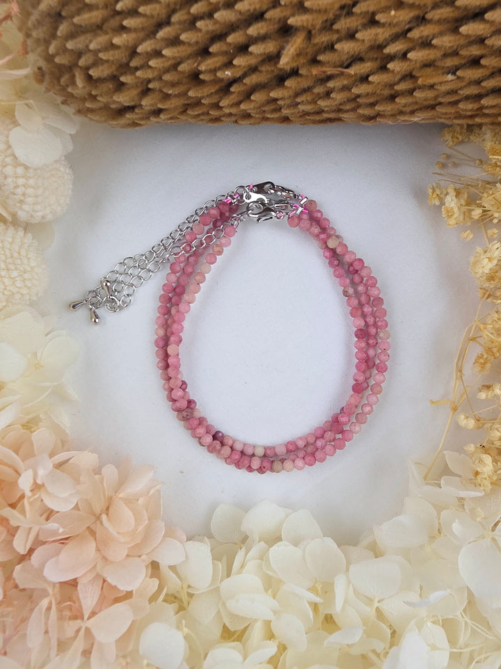 Rhodonite Faceted Bracelet - 3mm (Adjustable Chain)