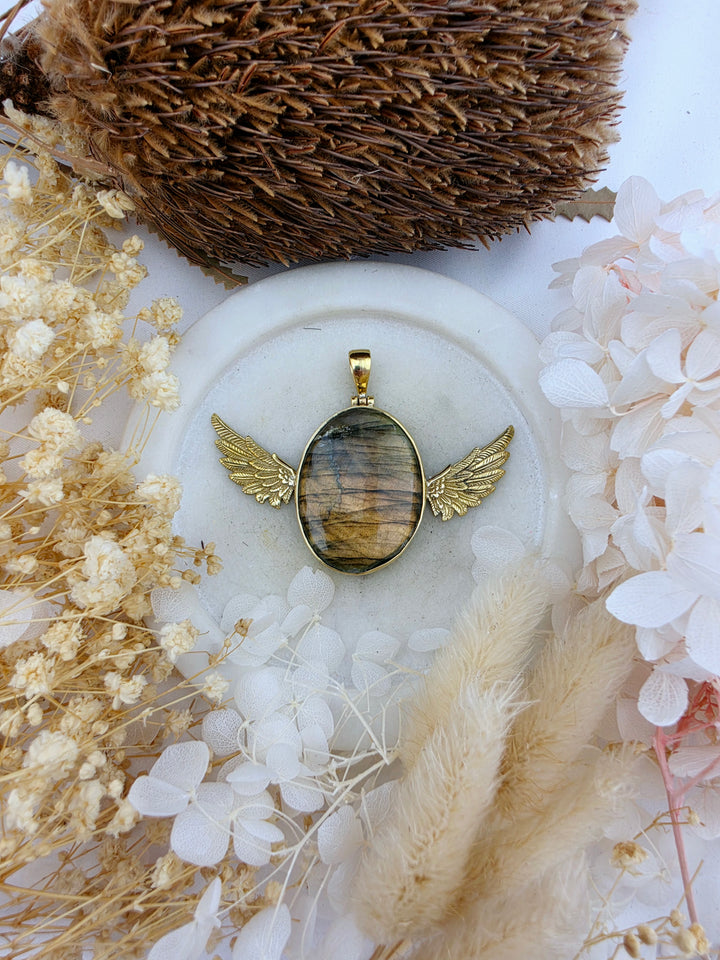 Labradorite Anahata Brass Pendant