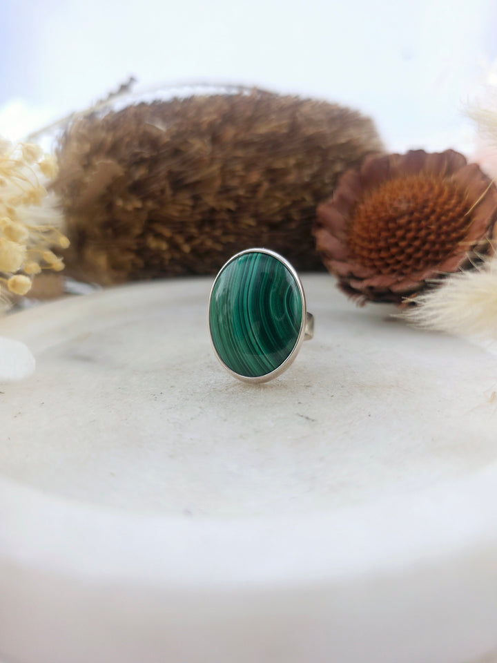 Malachite Silver Ring - Size 8