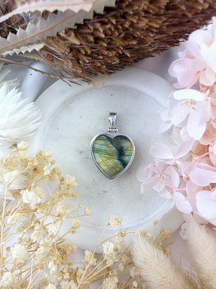 Labradorite Heart Silver Pendant