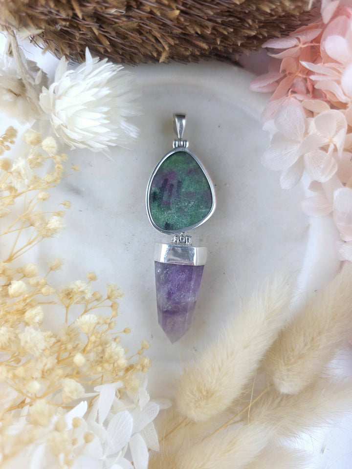 Ruby Zoisite & Amethyst Silver Pendant