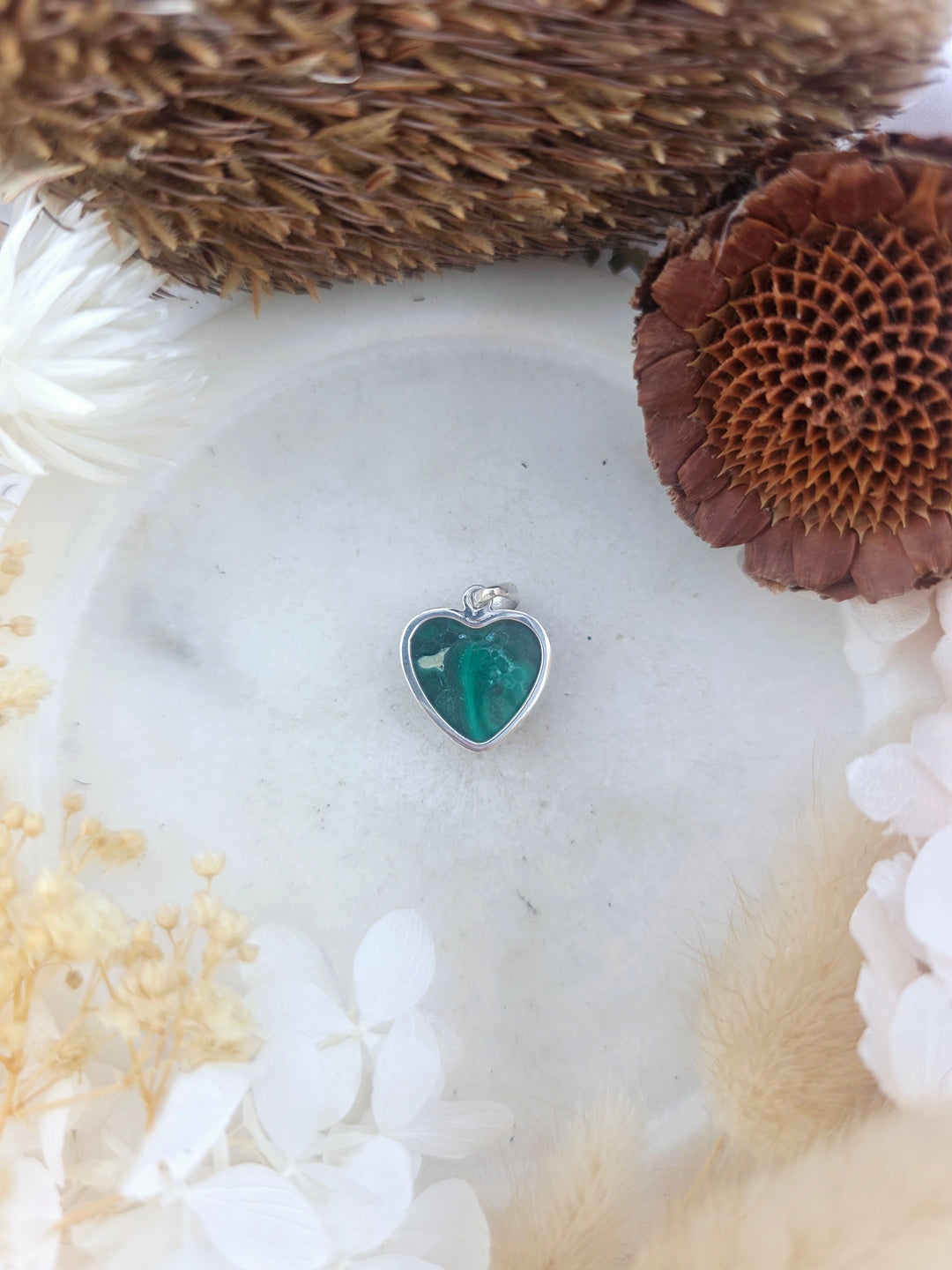 Malachite Heart Silver Pendant