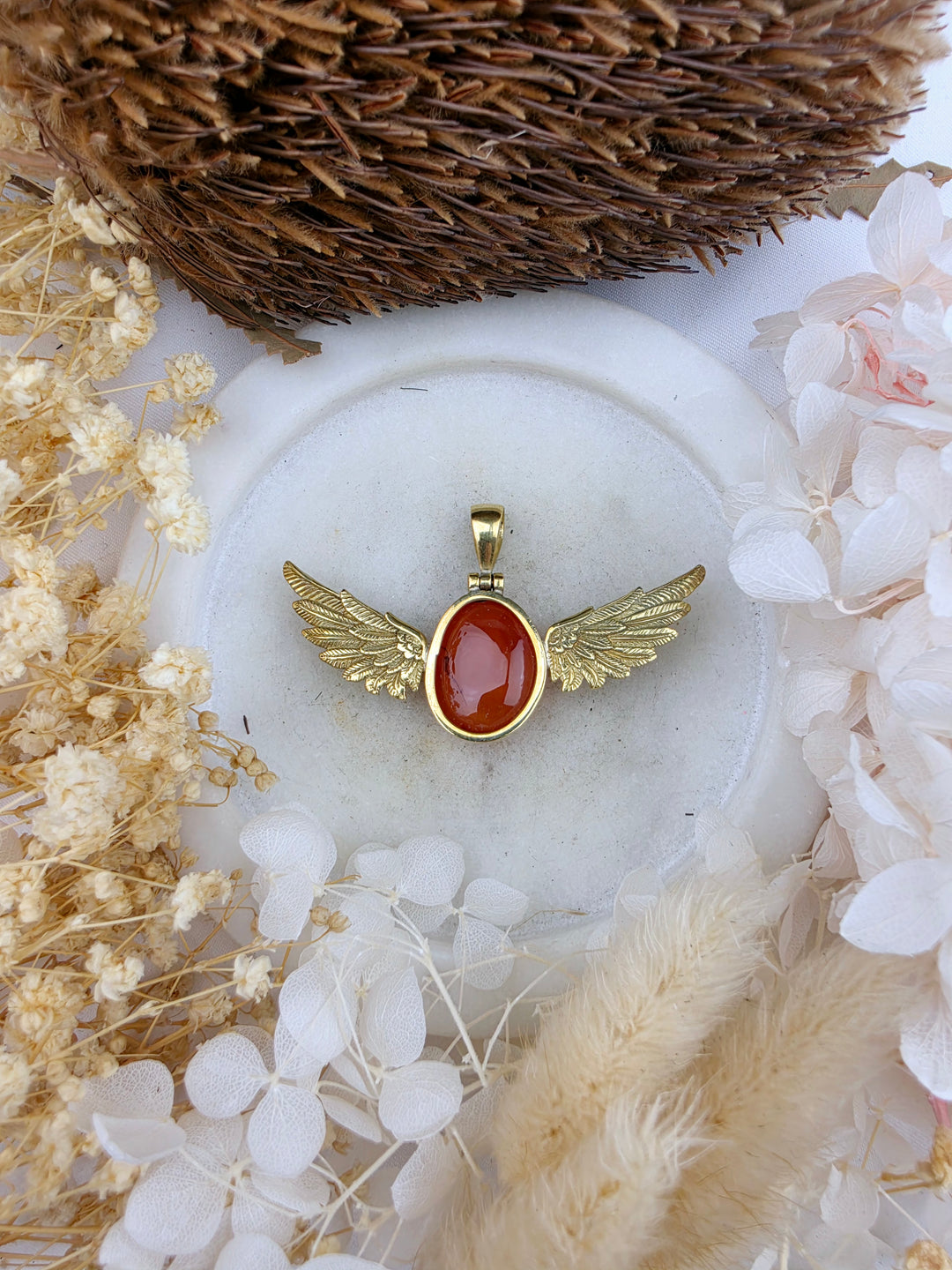 Carnelian Anahata Brass Pendant