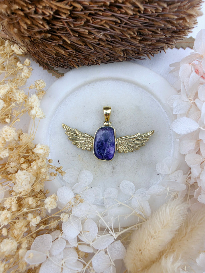 Charoite Anahata Brass Pendant