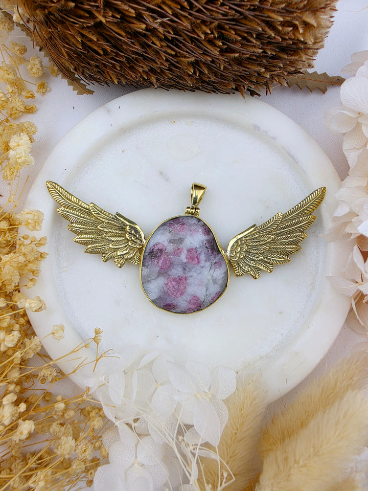 Pink Tourmaline Anahata Brass Pendant