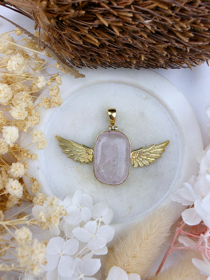 Rose Quartz Anahata Brass Pendant