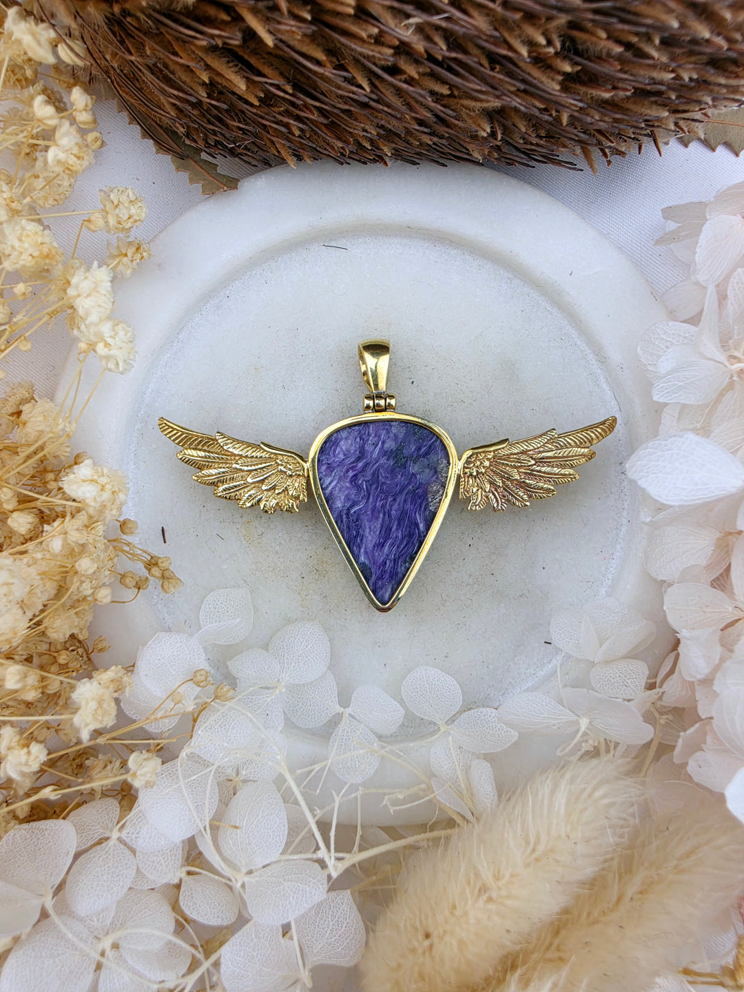 Charoite Anahata Brass Pendant