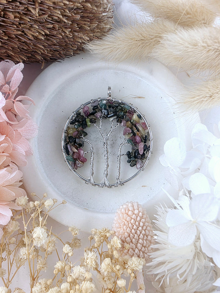 Watermelon Tourmaline Tree Pendant