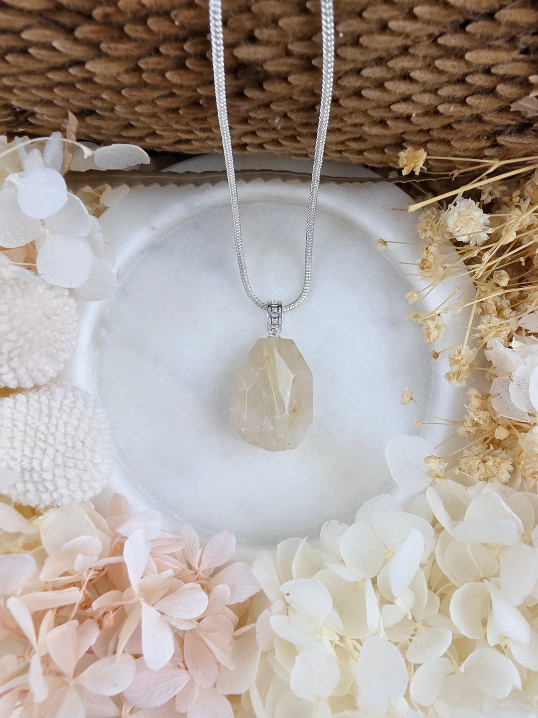 Rutilated Quartz Faceted Silver Pendant - Illuminated