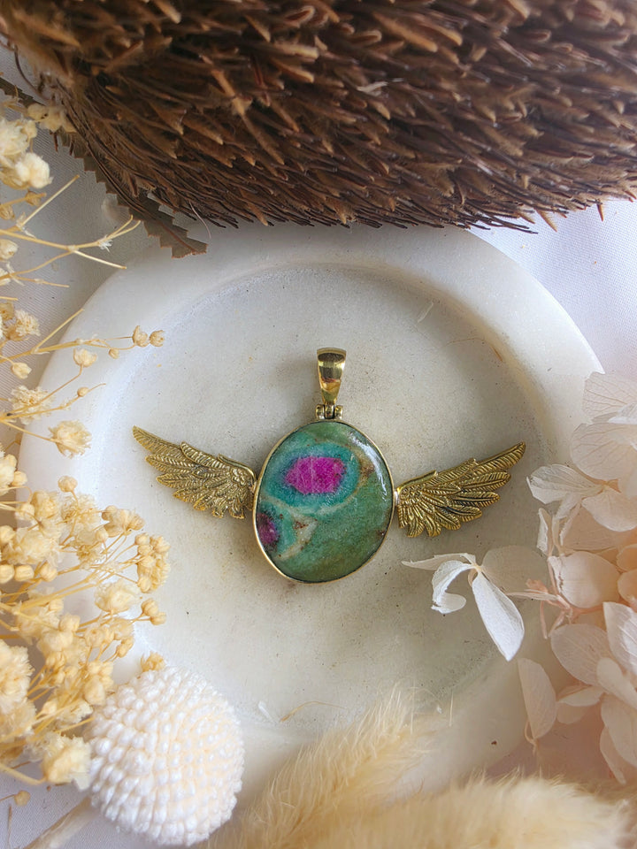 Ruby Fucshite Anahata Brass Pendant