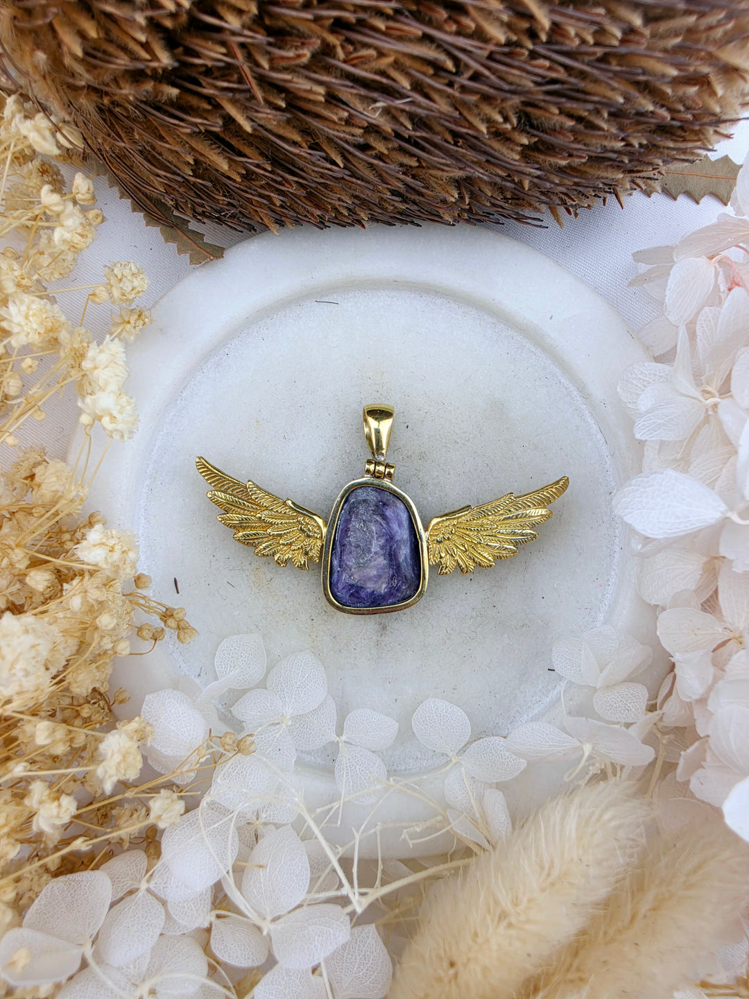 Charoite Anahata Brass Pendant