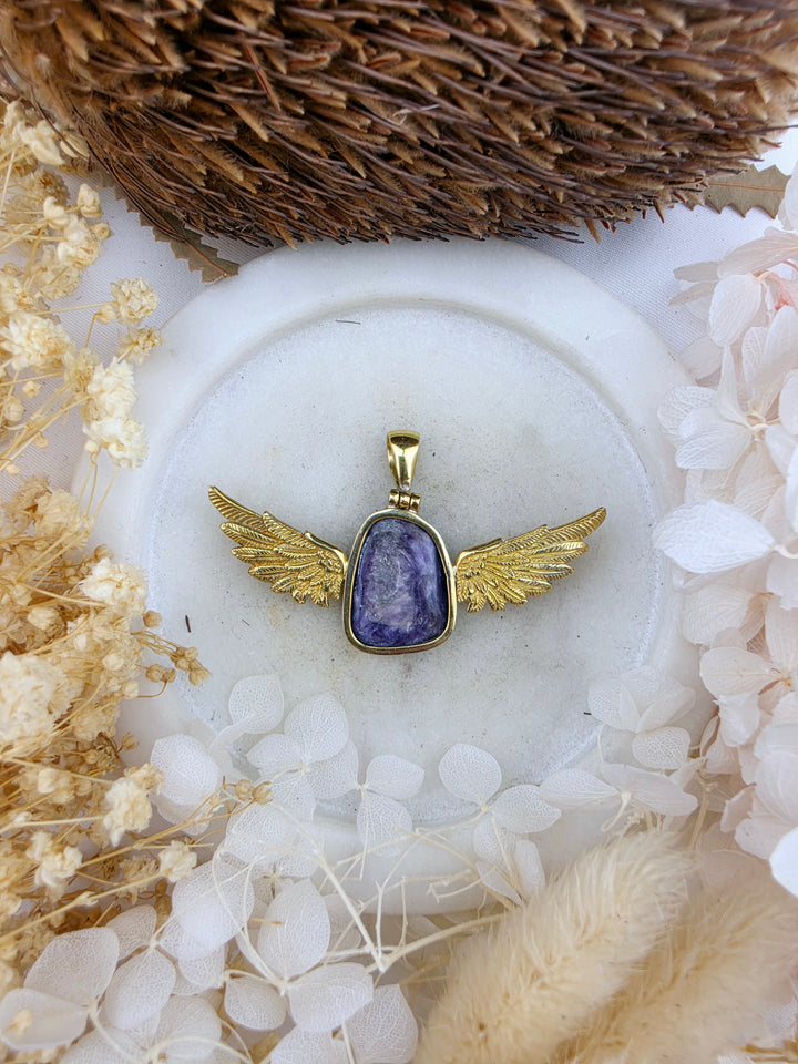 Charoite Anahata Brass Pendant
