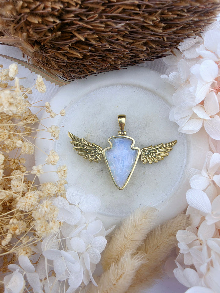 Opalite Protector Anahata Brass Pendant