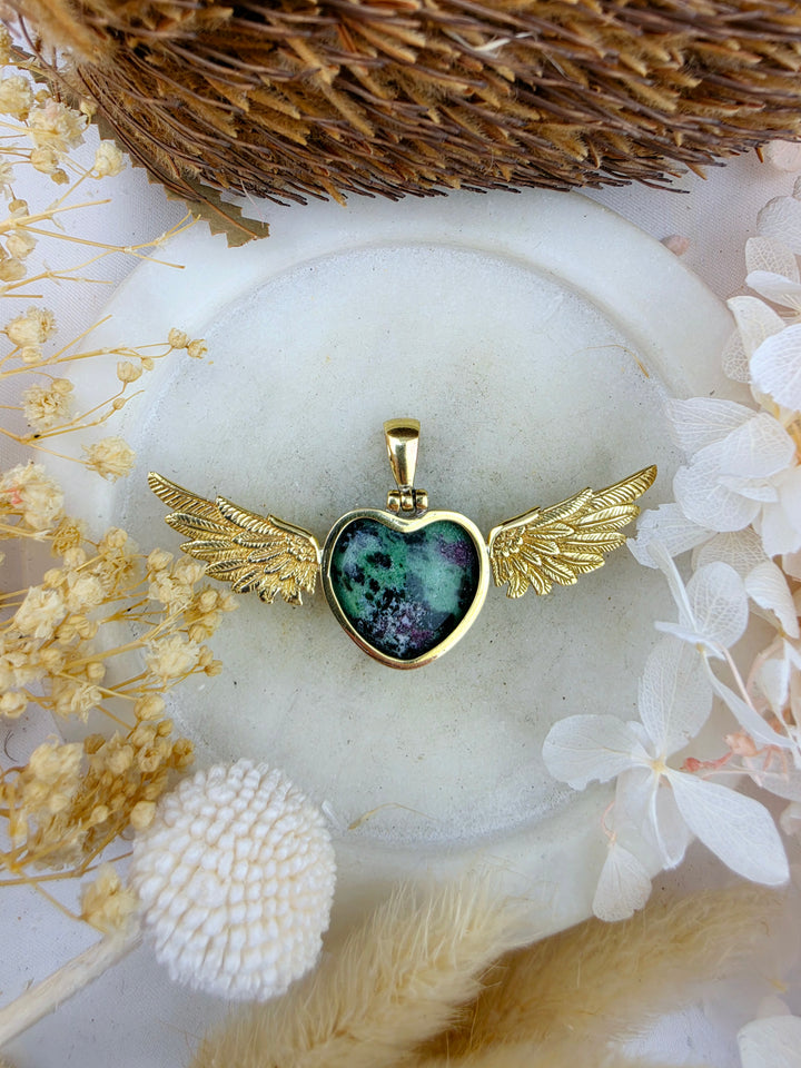 Ruby Zoisite Anahata Heart Brass Pendant