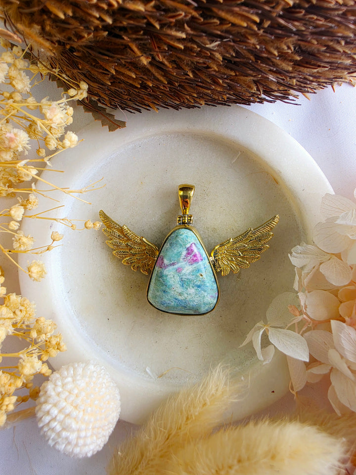 Ruby Fucshite Anahata Brass Pendant