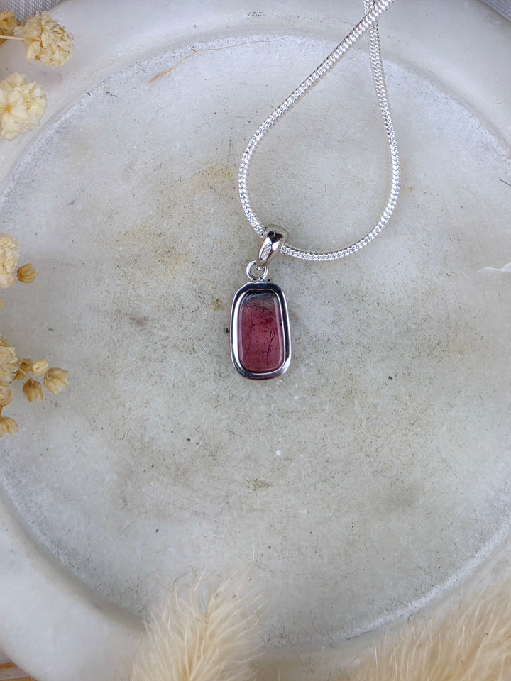 Watermelon Tourmaline Silver Pendant