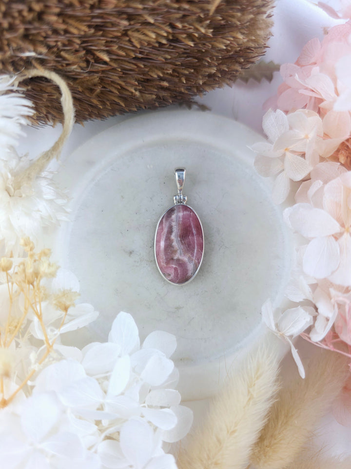Rhodochrosite Silver Pendant